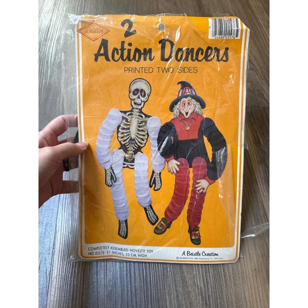 Beistle Halloween Action Dancers Vintage 1984 Decor Set Skeleton Witch Cat Ghost